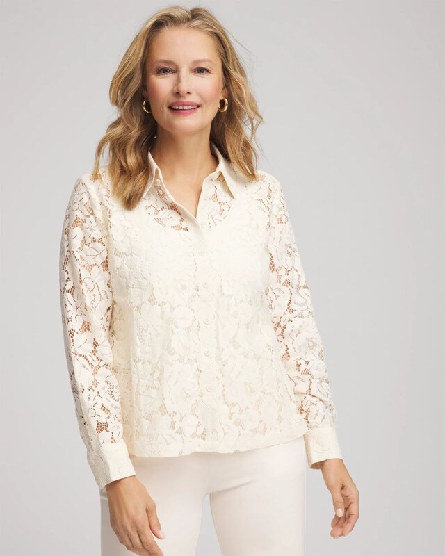Classic-Fit Collared Lace Shirt - image 1